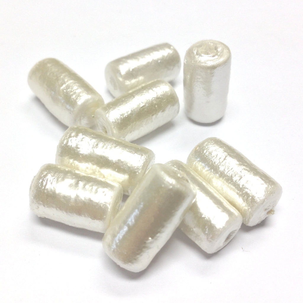 16X9MM Papermache White Pearl Tube Bead