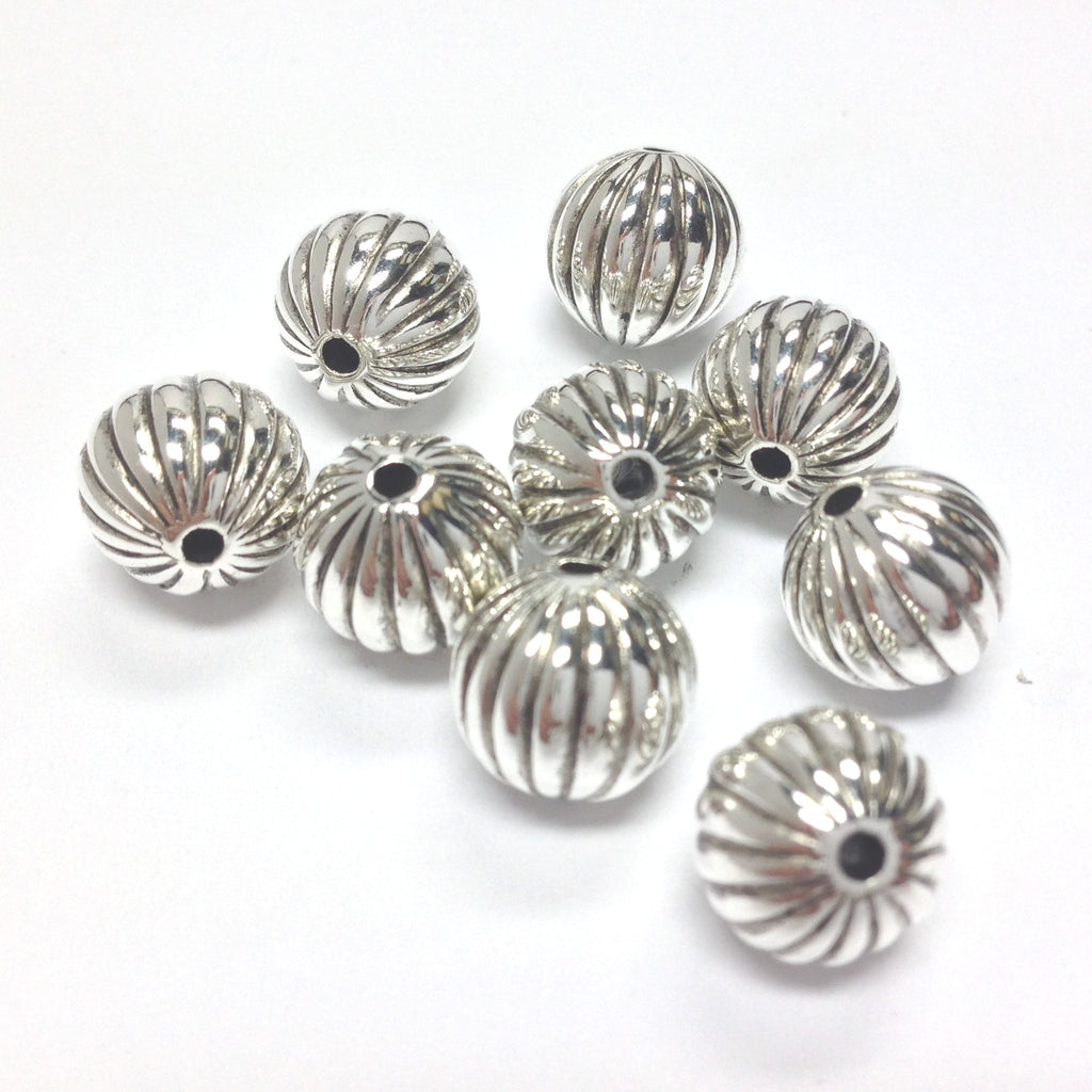 10MM Antique Silver Fluted Bead. (36 pieces)