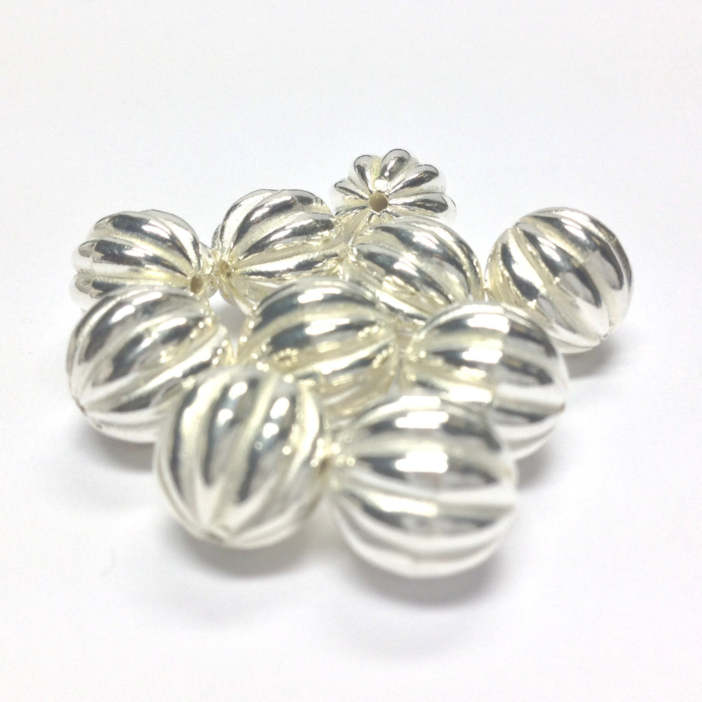 10MM Silver Fluted Round Bead (36 pieces)