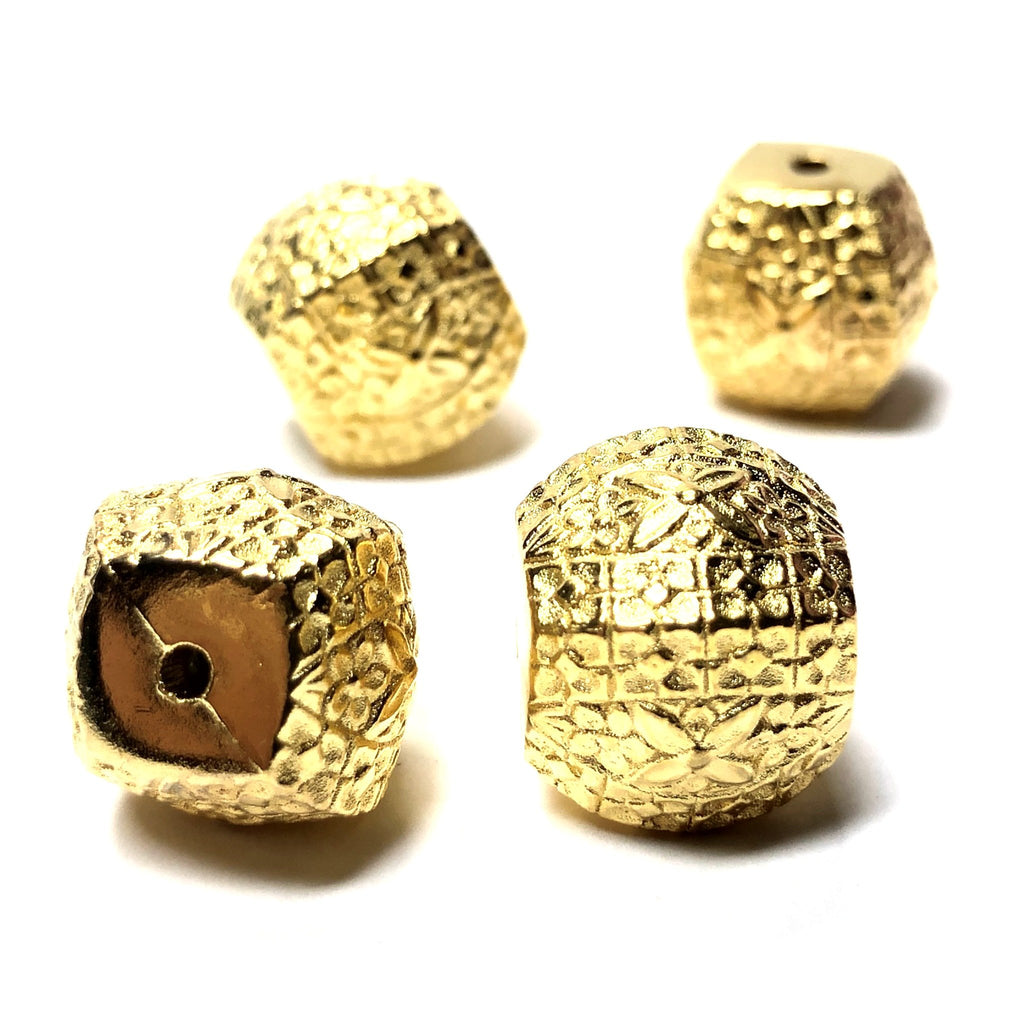 14MM Fancy 4-Sided Hamilton Gold Bead (24 pieces)