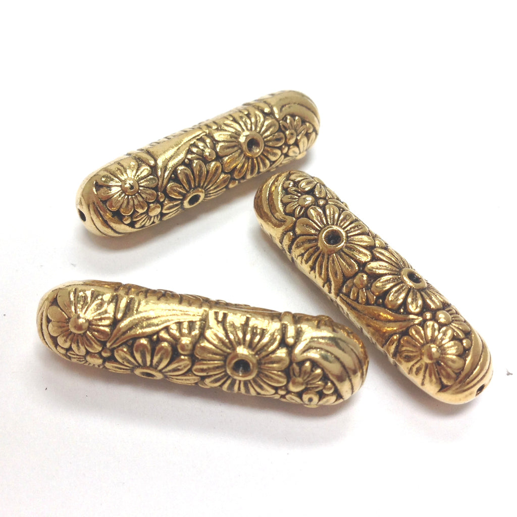 30X8MM Ant.Ham.Gold Floral Tube Bead (24 pieces)
