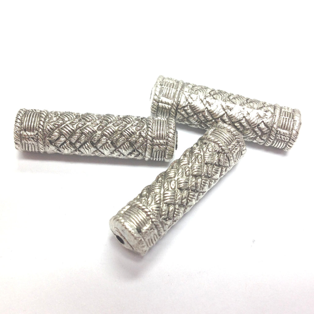 28X8MM Fancy Ant.Silver Tube Bead (24 pieces)