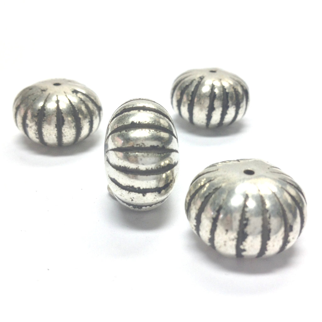 18X12MM Ant.Silver Fluted Rondel Bead (24 pieces)