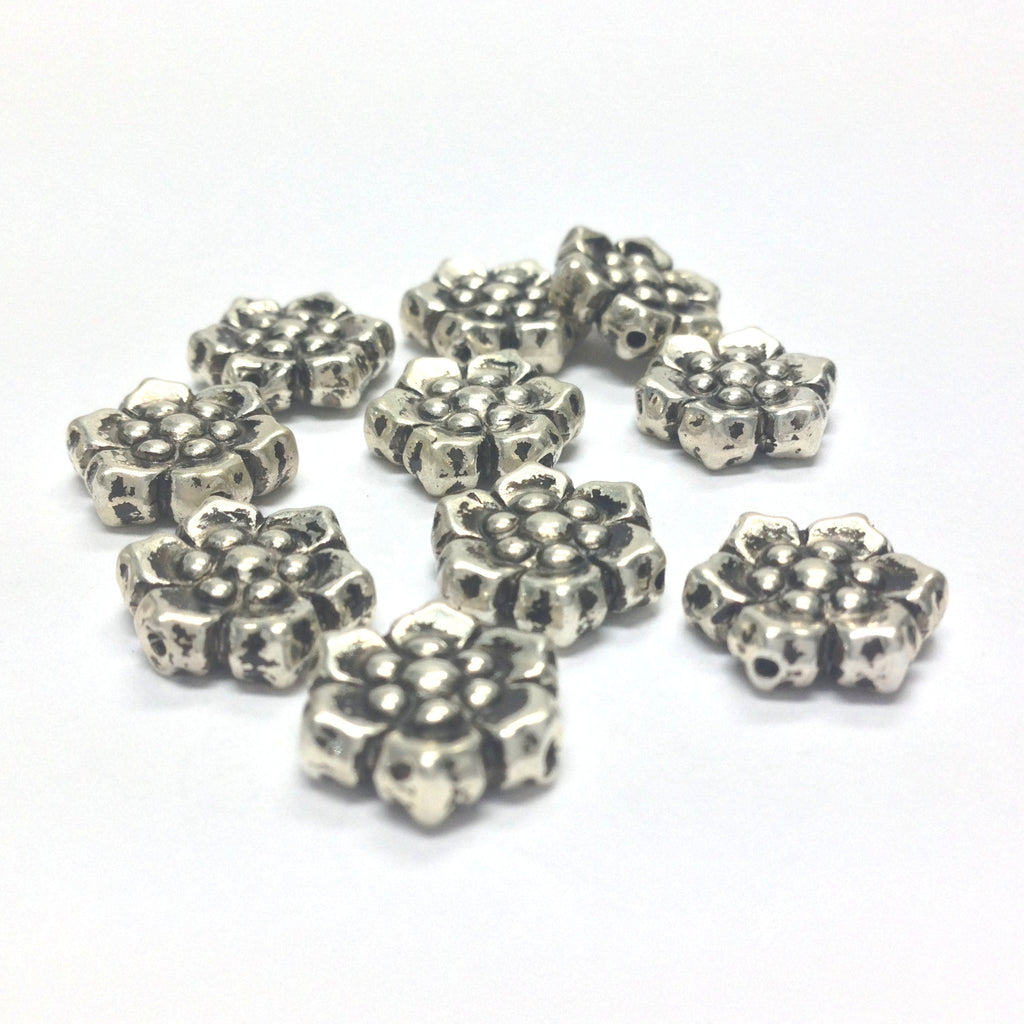 12MM Antique Silver Flower Bead. (72 pieces)