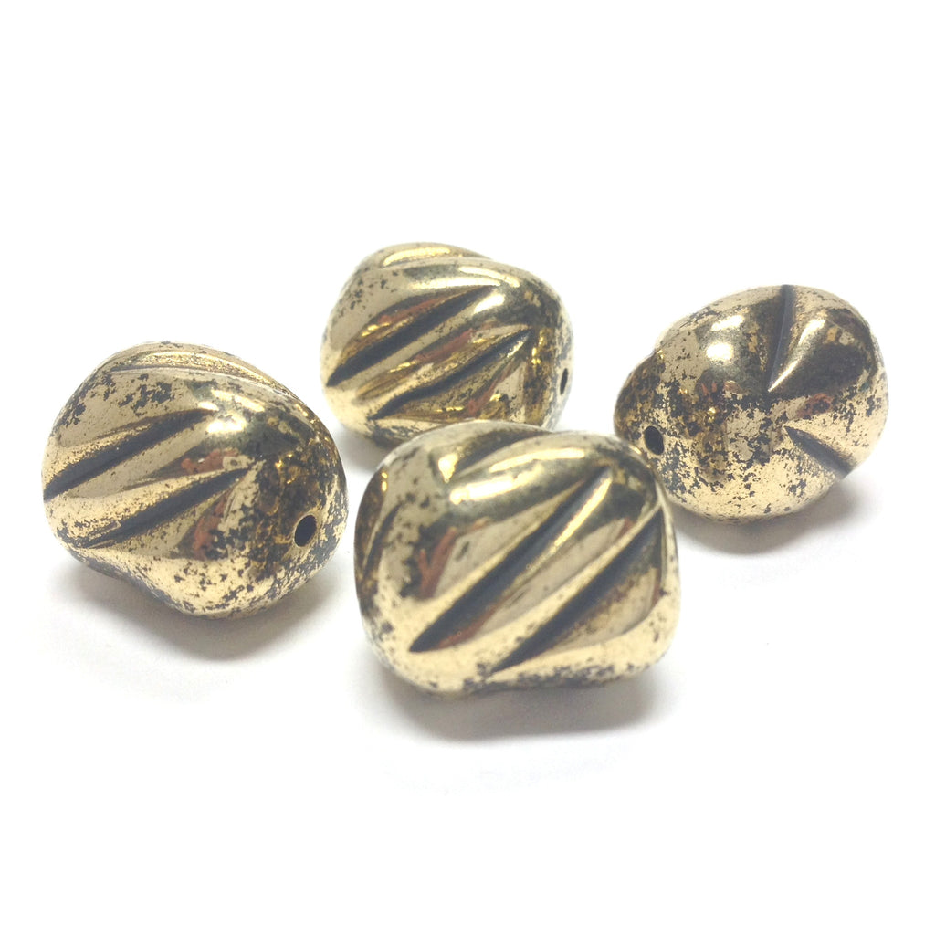 18X15MM Bar.Ant.Ham.Gold Nugget Bead (24 pieces)