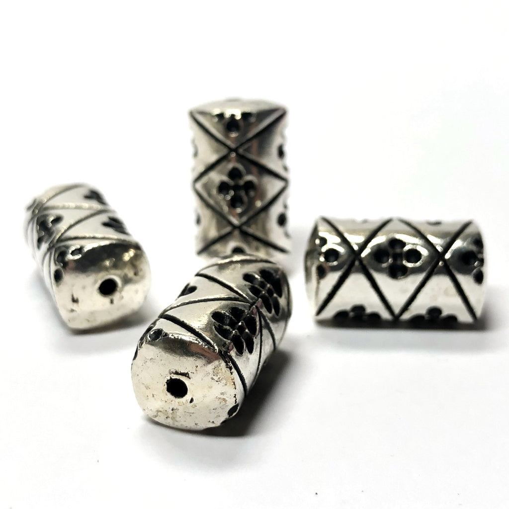 18X10MM Fancy Antique Silver Tube Bead (24 pieces)