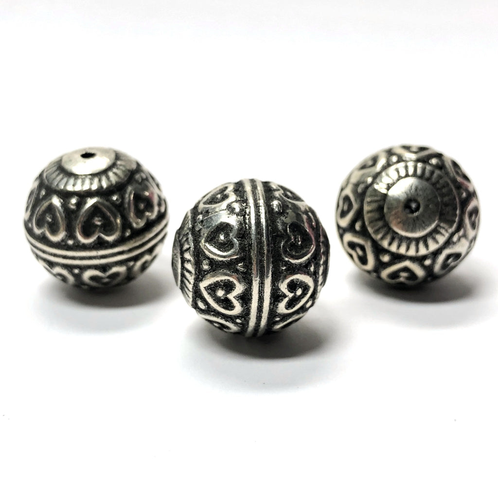 18MM Antique Silver Heart Bead (12 pieces)
