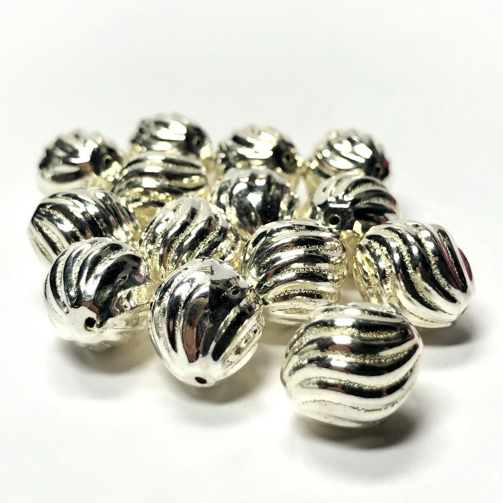 8MM Silver Fluted Oval Bead (72 pieces)