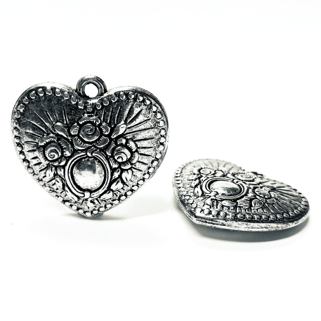 32MM Antique Silver Heart Drop (6 pieces)