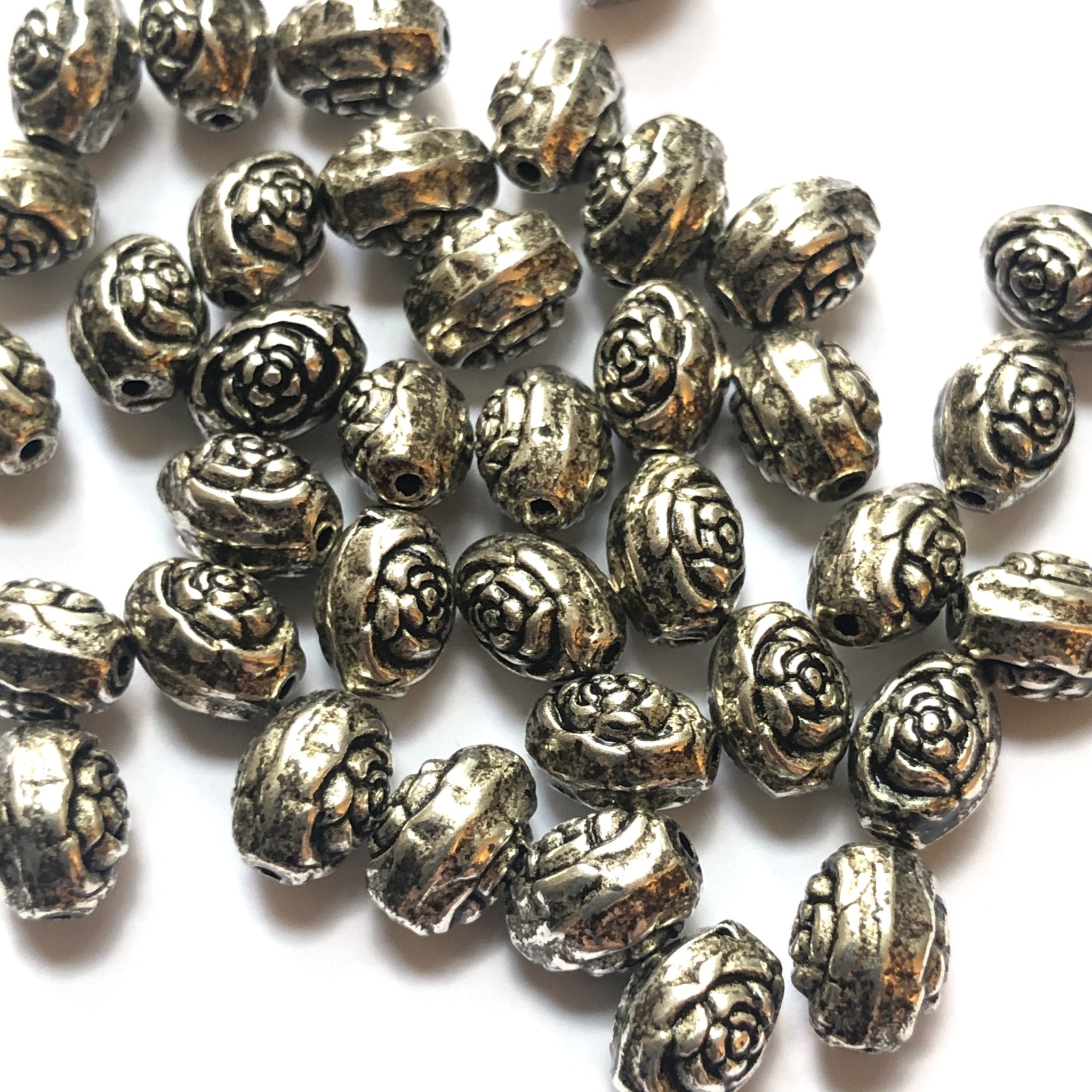 7X5MM Antique Silver Flower Oval Bead (144 pieces)