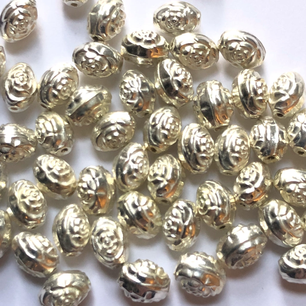 7X5MM Silver Flower Oval Bead (144 pieces)
