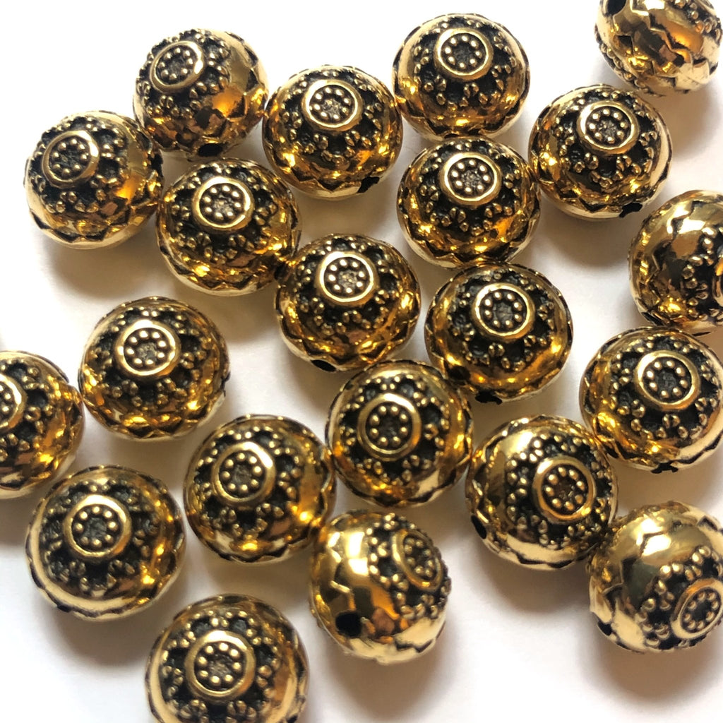 14MM Antique Ham.Gold Fancy Bead (36 pieces)