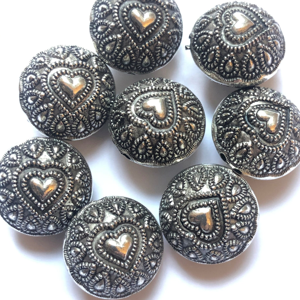 14MM Antique Silver Heart Bead (36 pieces)