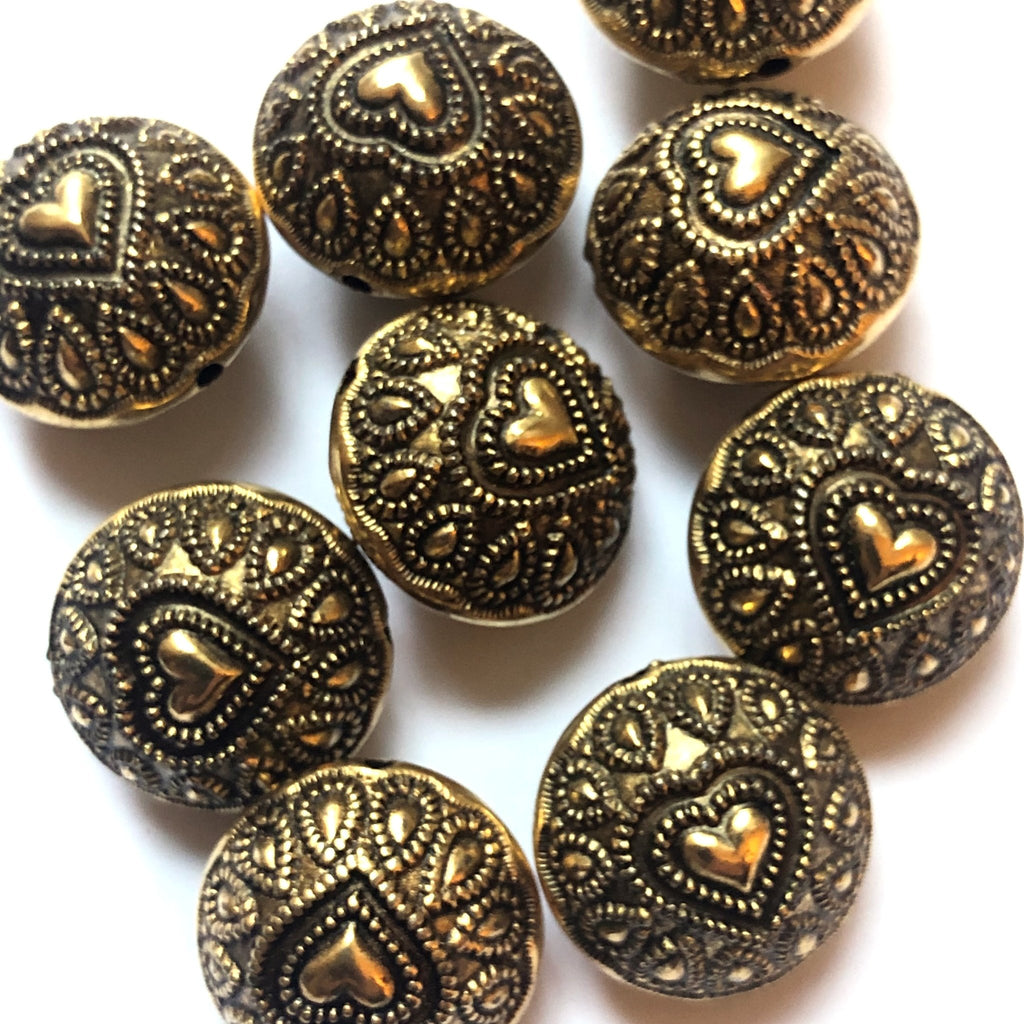 18MM Antique Ham.Gold Heart Bead (12 pieces)