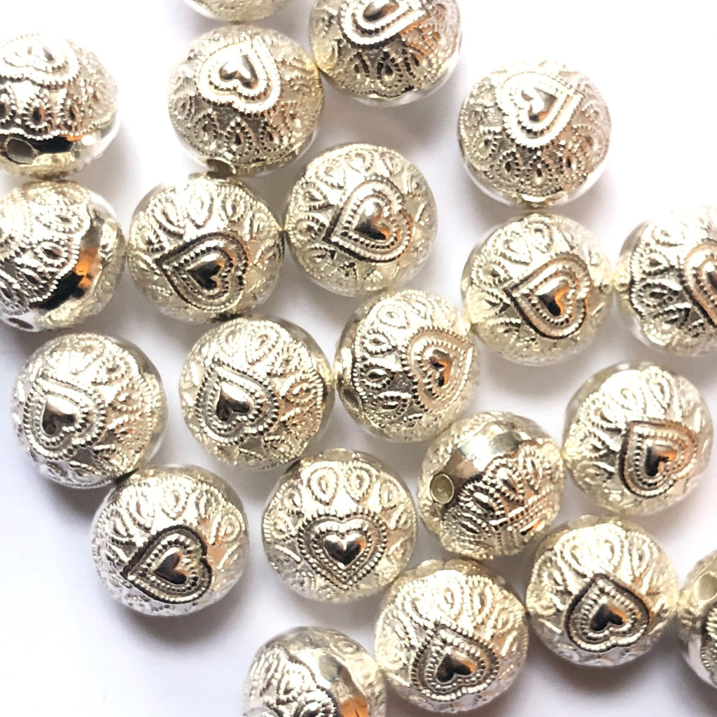 10MM Silver Heart Bead (36 pieces)