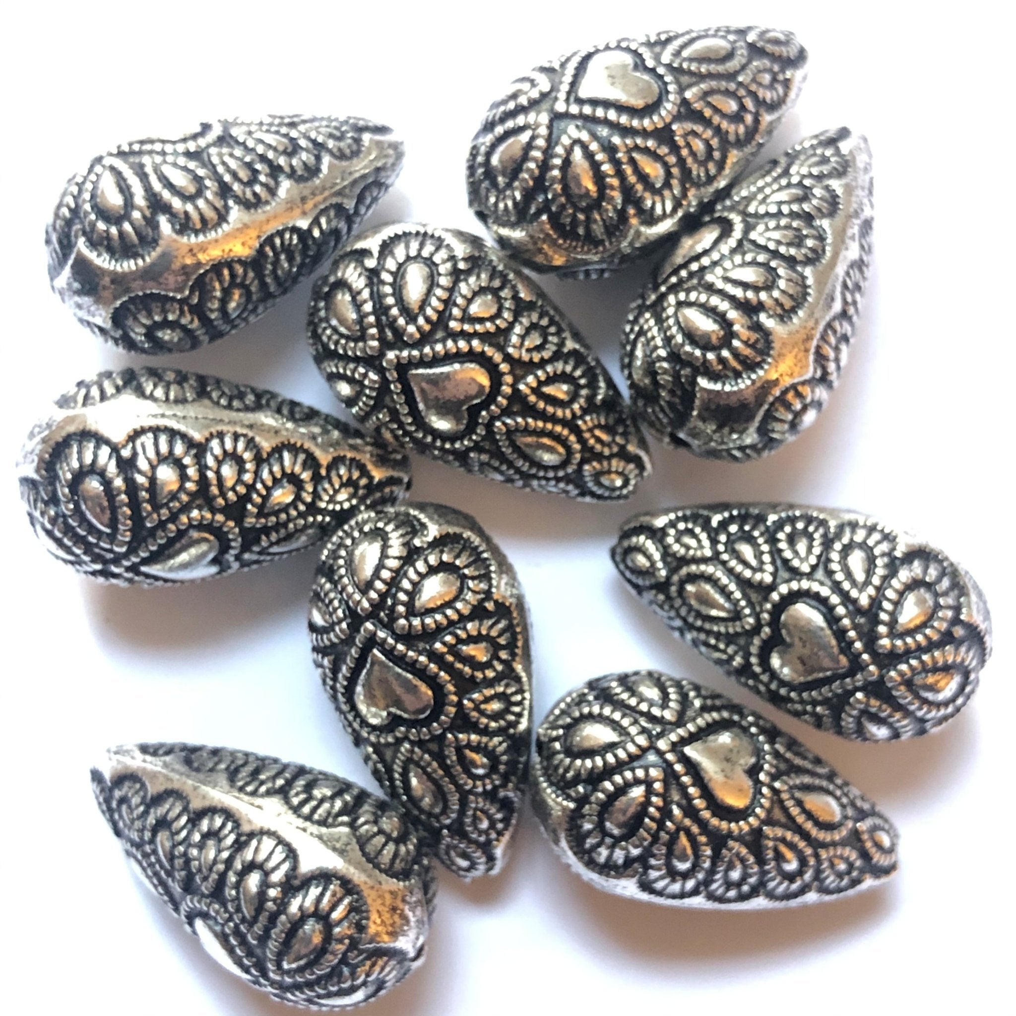24X14MM Antique Silver Heart Pearshape Bead (12 pieces)