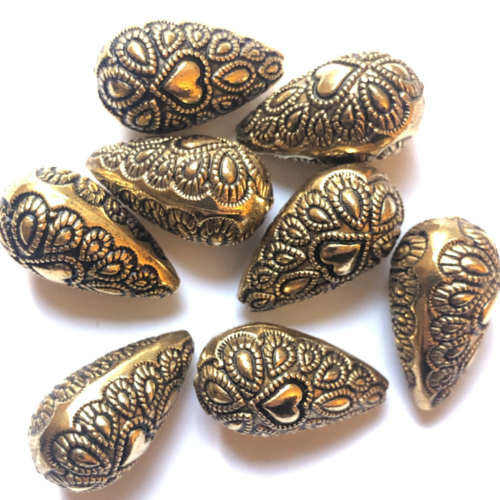 24X14MM Antique Ham.Gld.Heart Pearshape Bead (12 pieces)