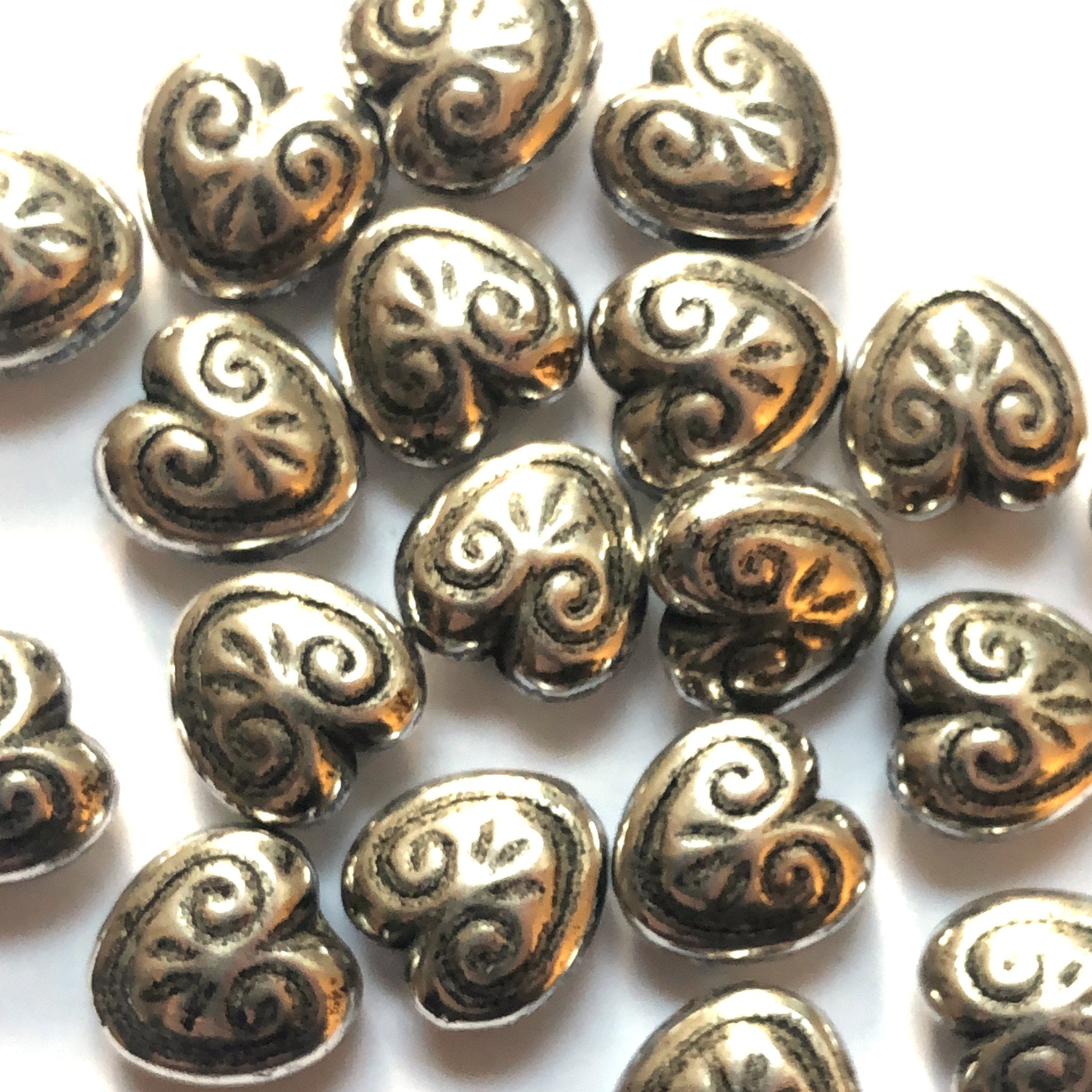 12MM Antique Silver Heart Bead (72 pieces)