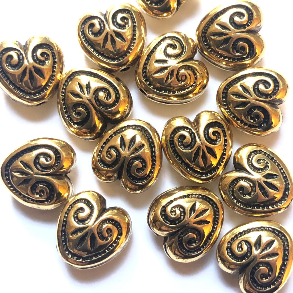 12MM Antique Ham.Gold Heart Bead (72 pieces)