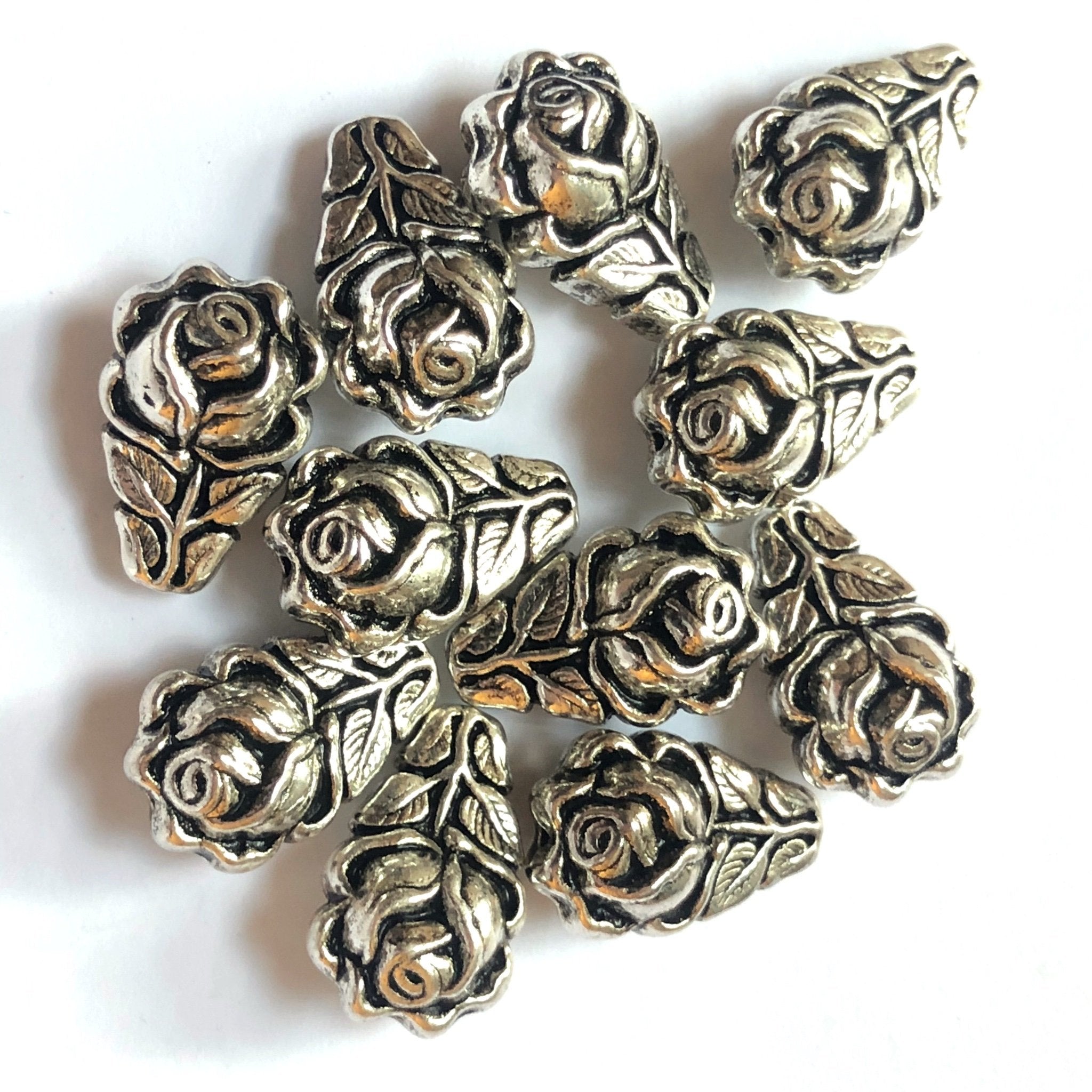 14X9MM Antique Silver Rose Pear Bead (72 pieces)