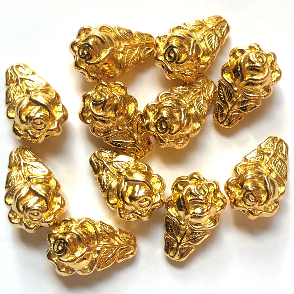 18X12MM Ham.Gold Rose Pear Bead (24 pieces)