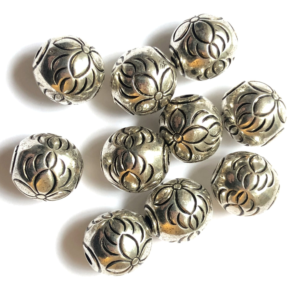 6MM Antique Silver Floral Bead Large 2MM Hole (144 pieces)
