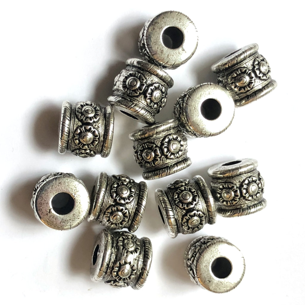 13MM Antique Silver Large 4.6MM Hole Barrel Bead (36 pieces)