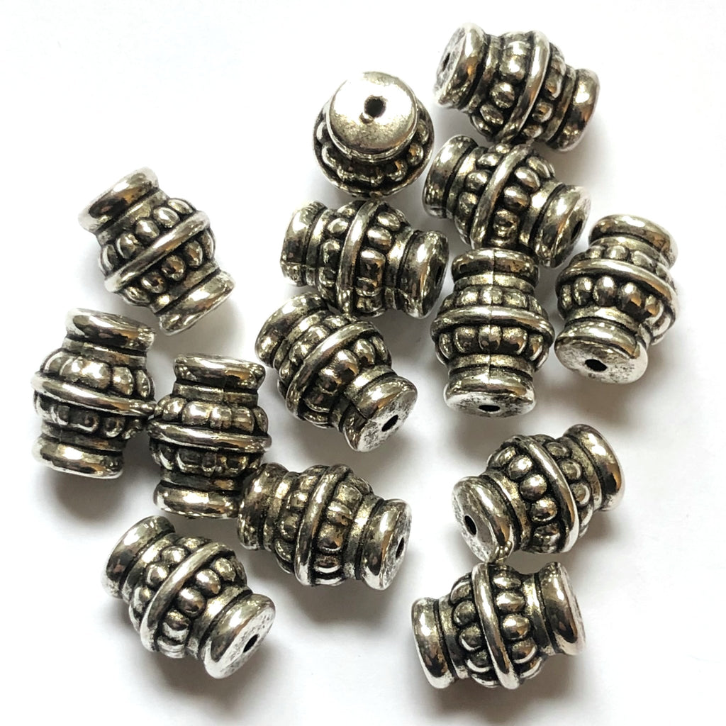 13X10MM Antique Silver Fancy Barrel Bead (72 pieces)