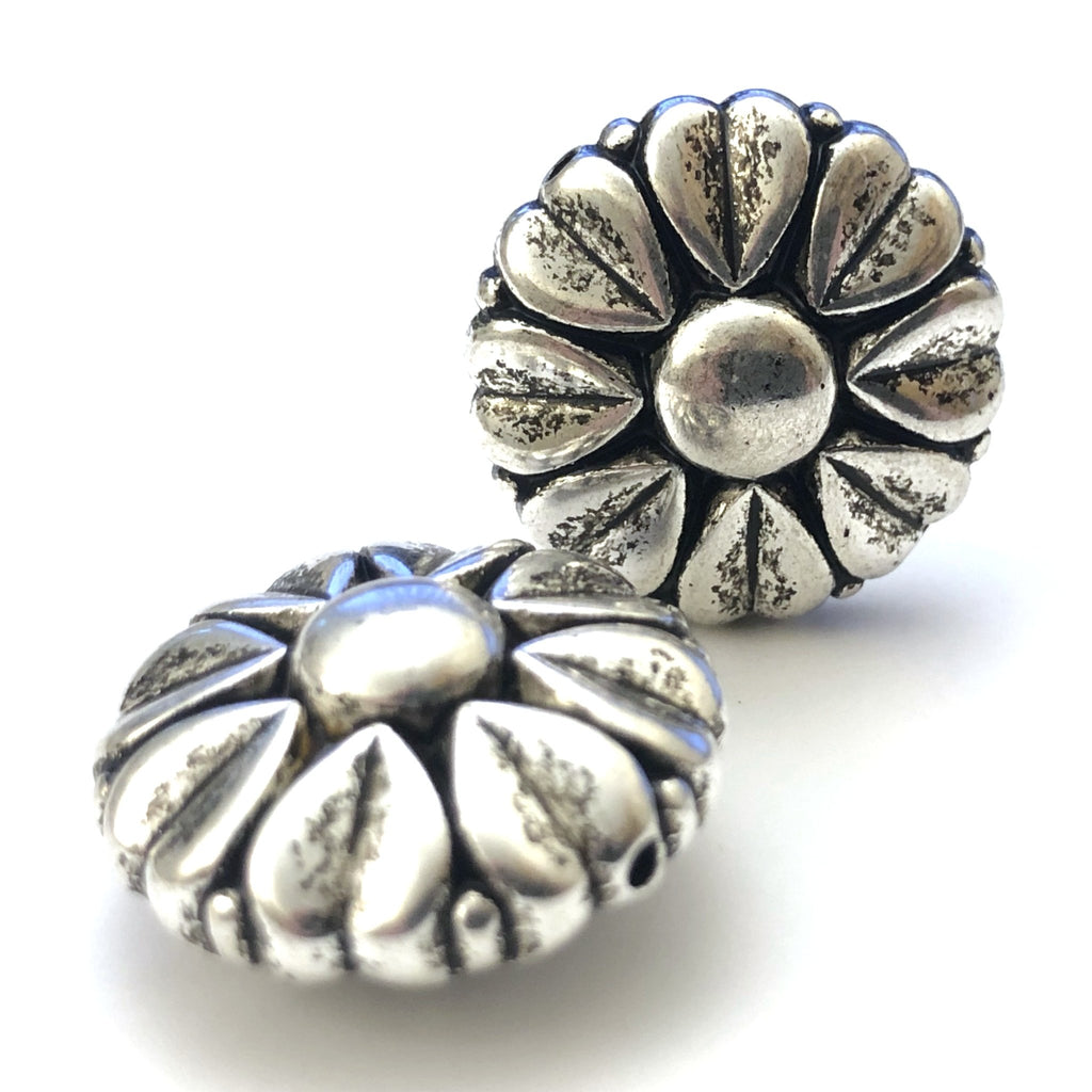 22MM Antique Silver Disc Flower Bead (24 pieces)