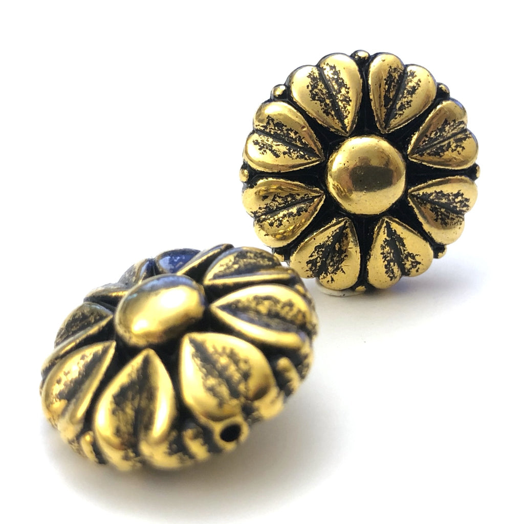 22MM Antique Ham.Gold Disc Flower Bead (24 pieces)