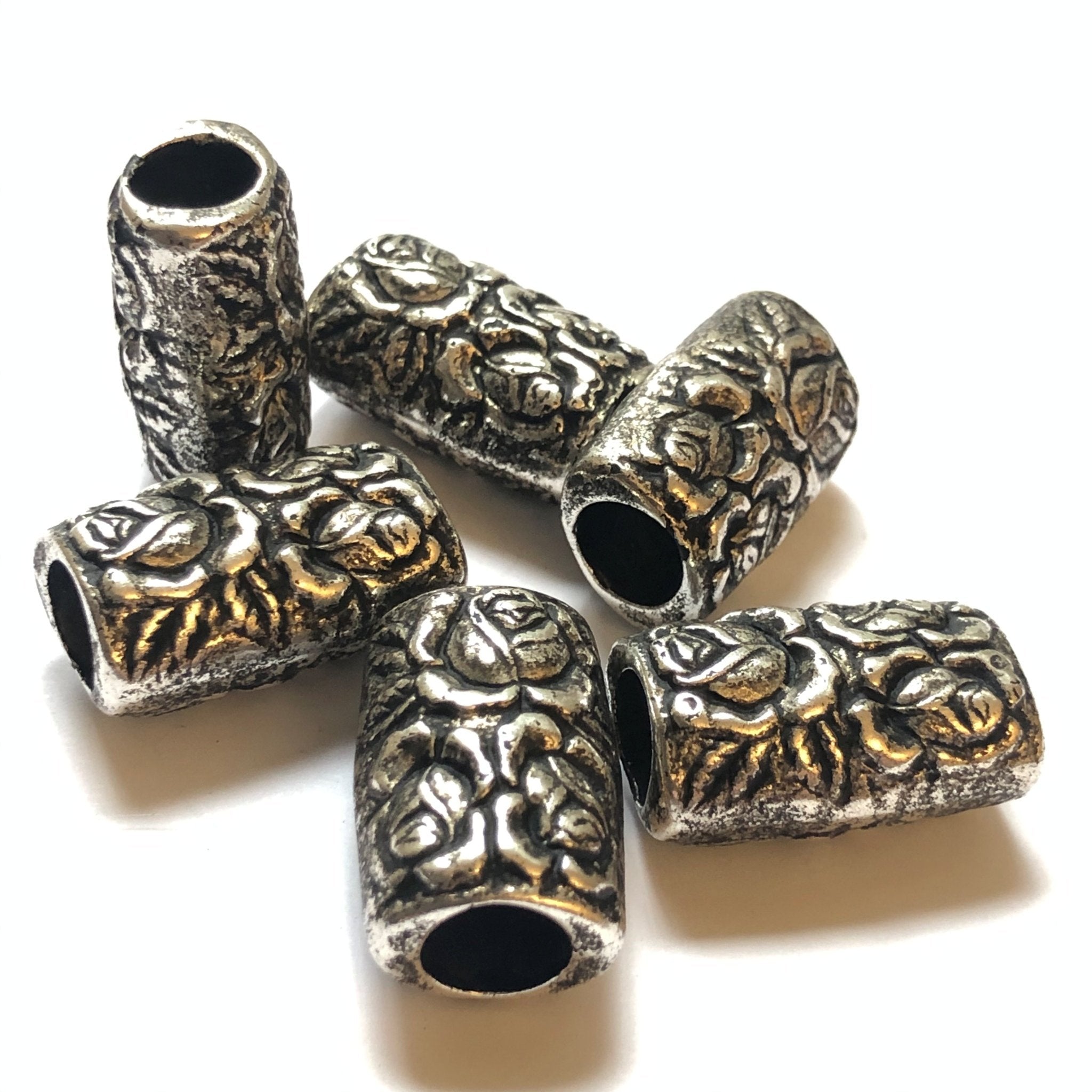 23X15MM Antique Silver Rose Tube Bead (12 pieces)
