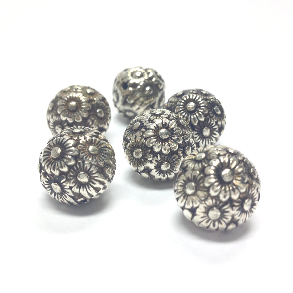 14MM Antique Silver Flower Bead (36 pieces)