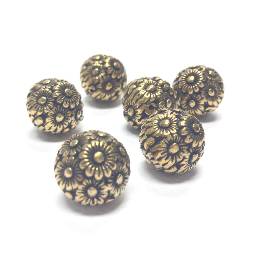 16MM Ant.Ham.Gold Flower Bead (24 pieces)