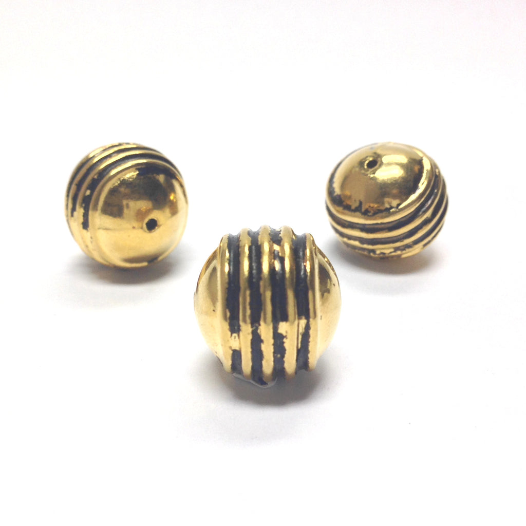 15MM Ant.Ham.Gold Ribbed Bead (24 pieces)