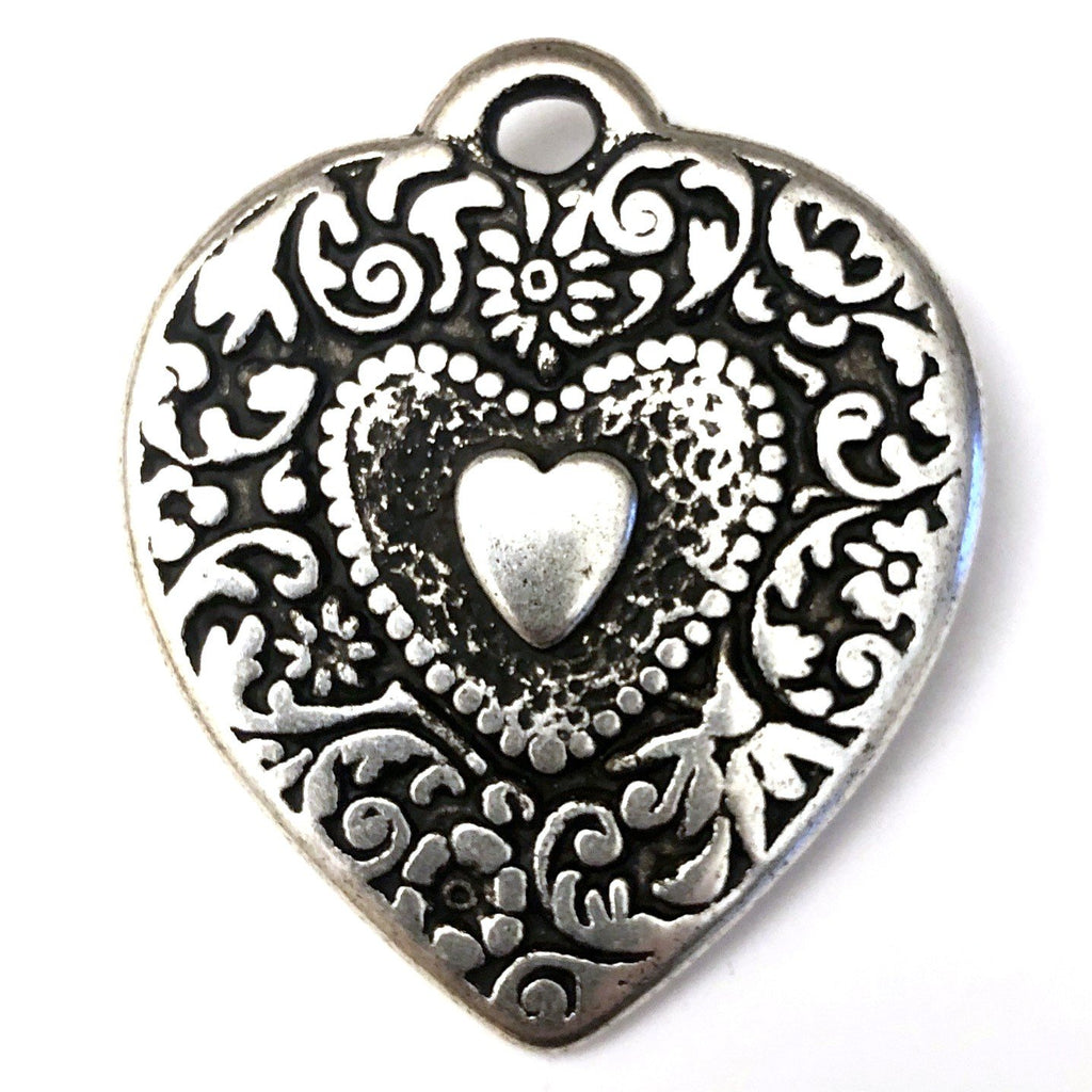 44MM Ant.Silver Heart Drop (6 pieces)