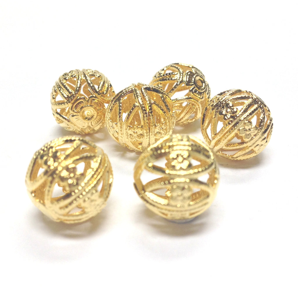 Filigree Round 9MM Bead Hamilton Gold (12 pieces)