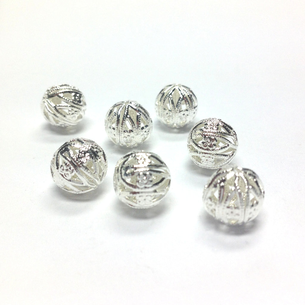 Filigree Round 9MM Bead Silver (12 pieces)