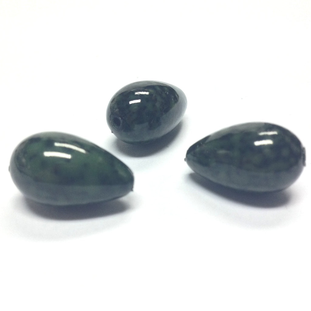 10X17MM Green/Black Dappled Pear Beads (36 pieces)