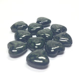 11MM Green/Black Dappled Heart Beads (72 pieces)
