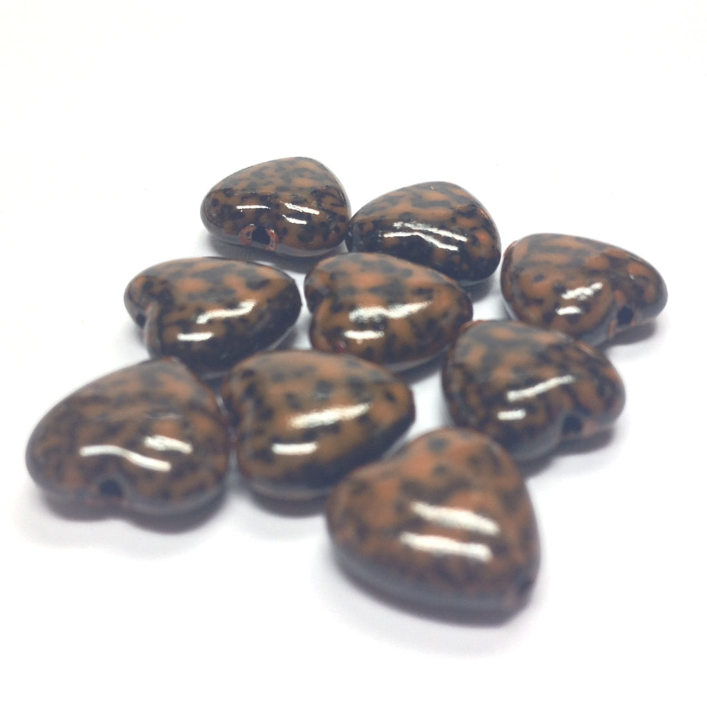 11MM Mustard/Black Dappled Heart Beads (72 pieces)
