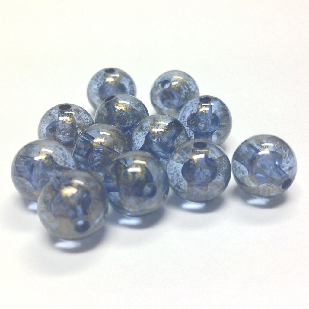 12MM Blue "Gold Lace" Bead (72 pieces)