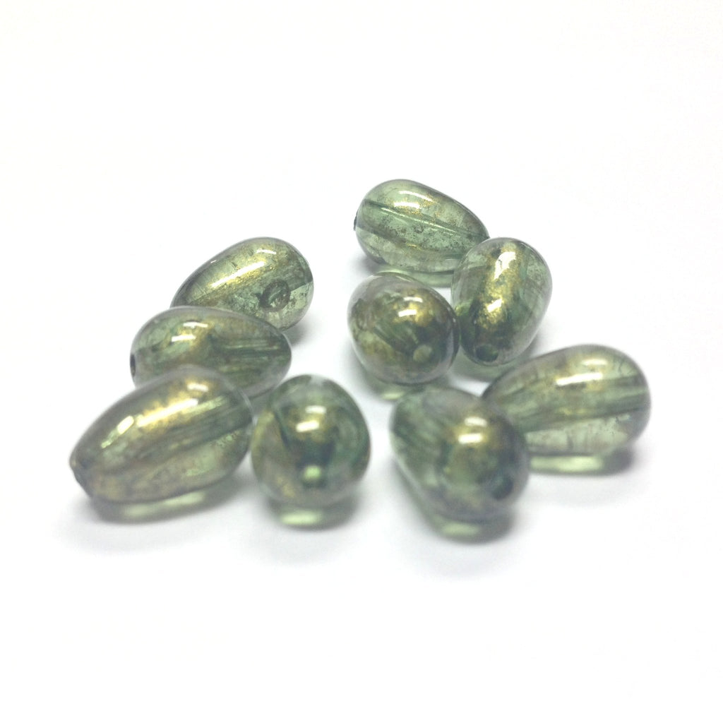 7X11MM Green "Gold Lace" Pear Beads (72 pieces)