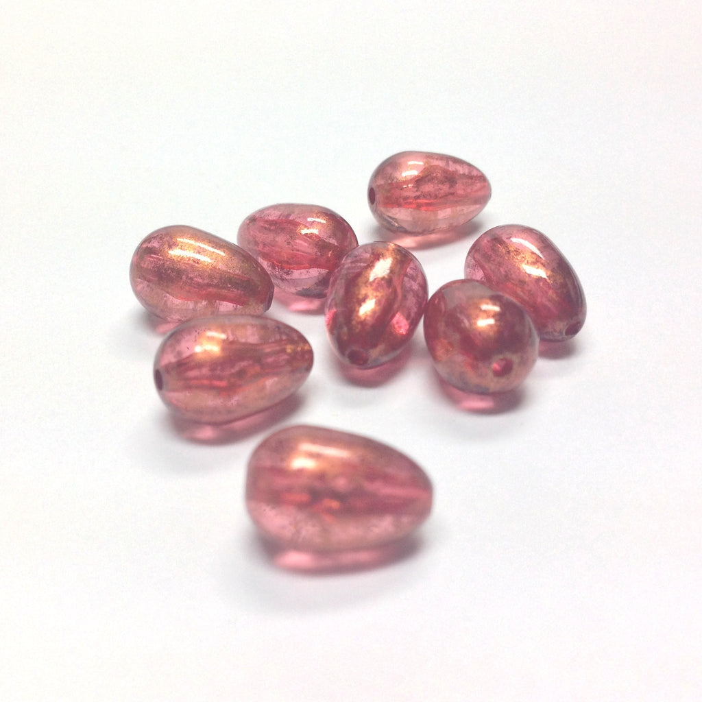 7X11MM Ruby "Gold Lace" Pear Beads (72 pieces)