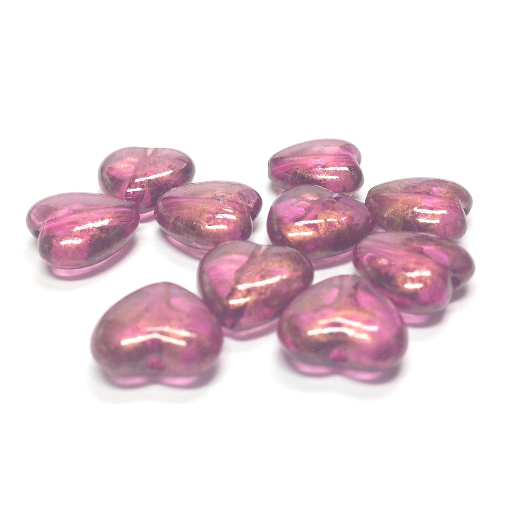 11MM Lilac "Gold Lace" Heart Beads (72 pieces)