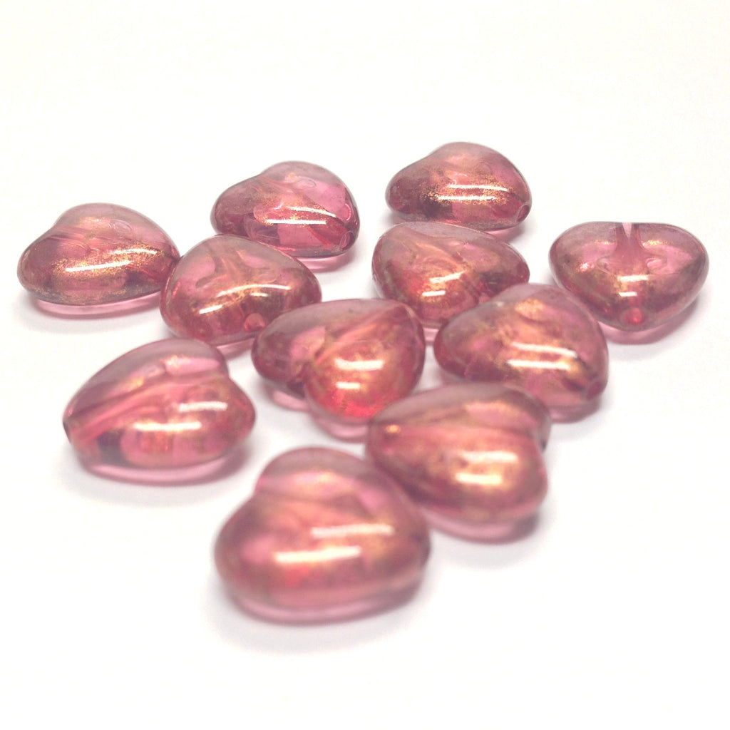 11MM Ruby "Gold Lace" Heart Beads (72 pieces)