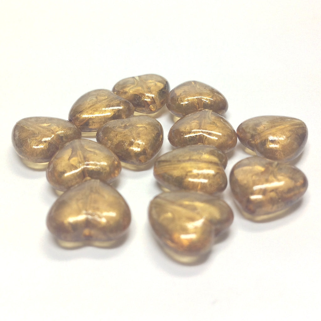 11MM Topaz "Gold Lace" Heart Beads (72 pieces)