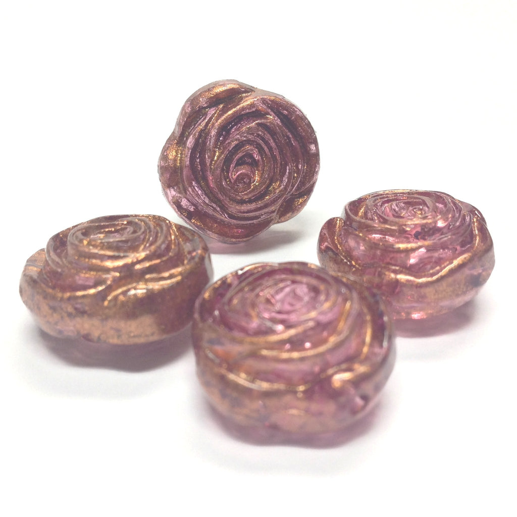 17MM Lilac "Gold Lace" Rose Bead (24 pieces)