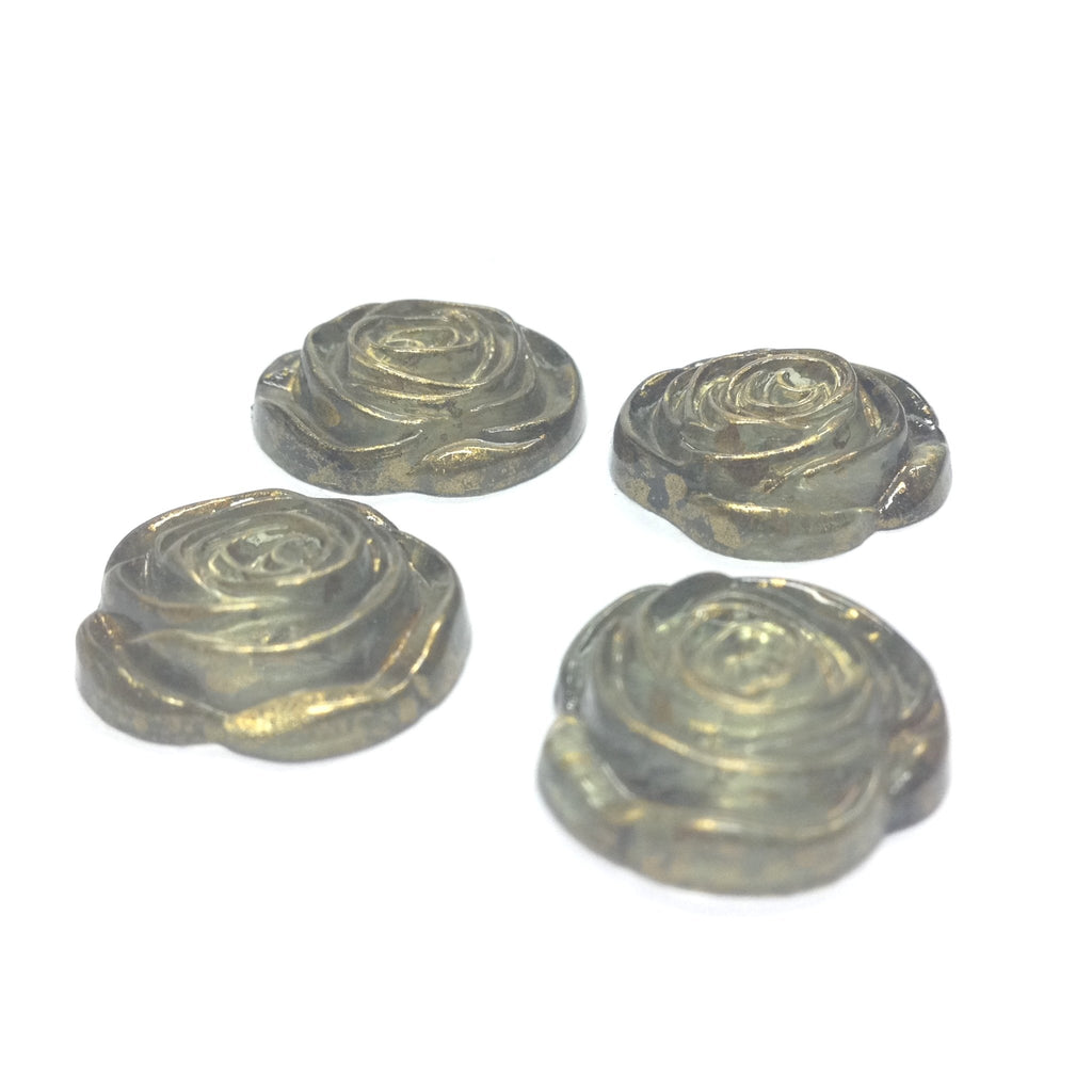 17MM Green "Gold Lace" Rose Cab (24 pieces)