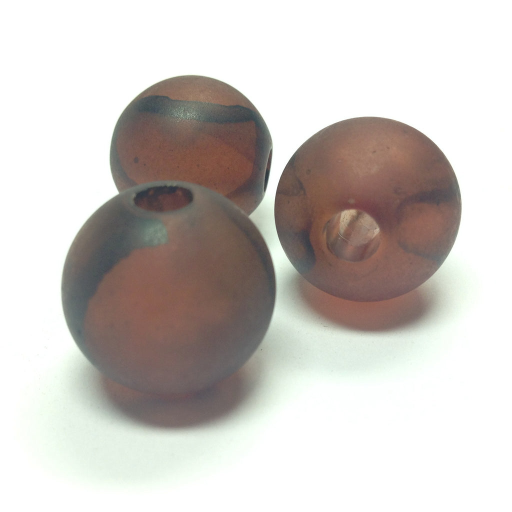 18MM Brown Mat "Haze" Large Hole Bead (12 pieces)