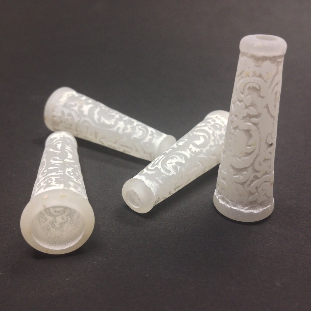 12X36MM Ivory/White Engraved Cap/Tube Bead (12 pieces)